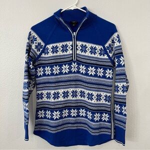 NWOT. Beautiful Talbots Blue/White/Black Snowflake Fair Isle Sweater. Size SP